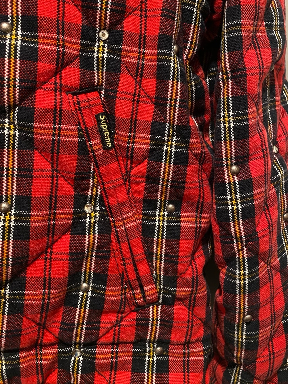 Supreme b. b. Simon Red Black Plaid Studded Quilted Jacket - Picture 5 of 15